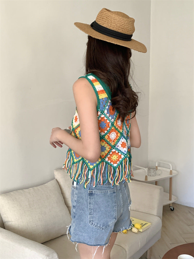 Crocheted Tassel Knitted Camisole Top