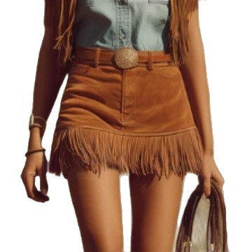 Caramel-Colored Faux Suede Fringe Skirt
