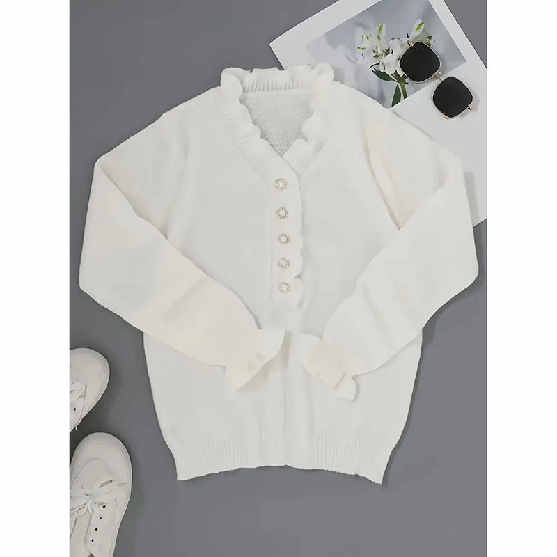 Ruffle Sweaters V Neck Top