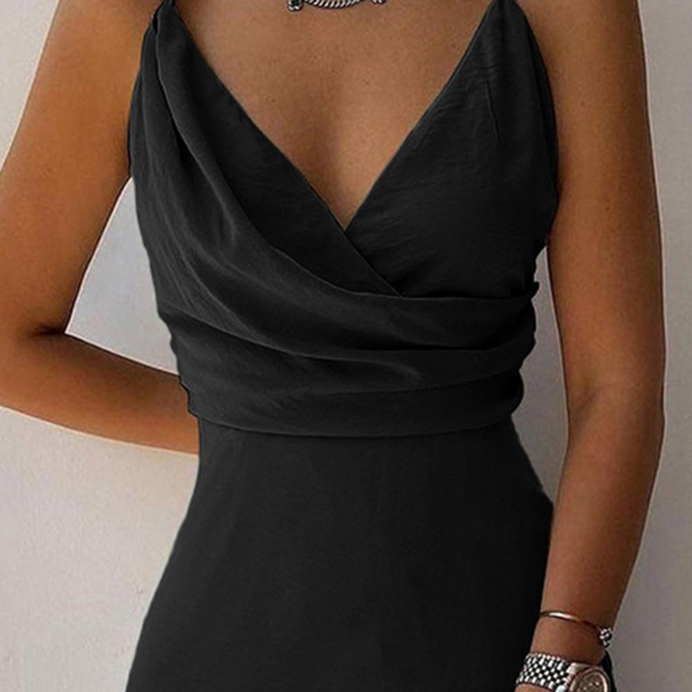 V-neck Slit Sling Suspender Dress