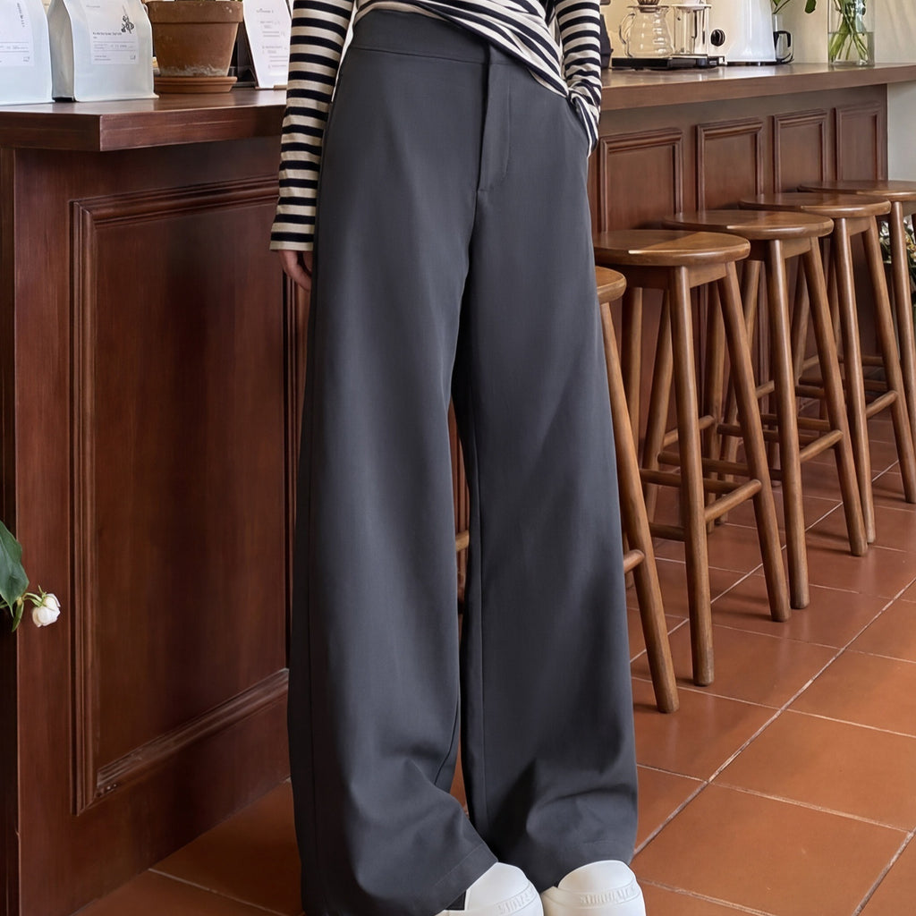 Spring All Match Straight Silhouette Slim Fit Wide Leg Pant