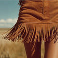 Caramel-Colored Faux Suede Fringe Skirt