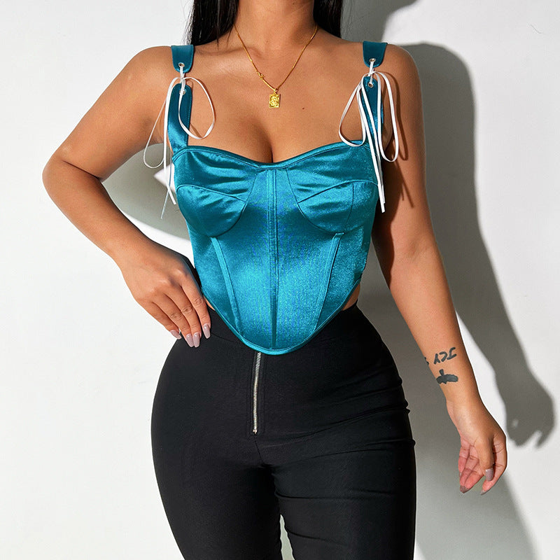 Satin Suspenders Waist Straps Short Top