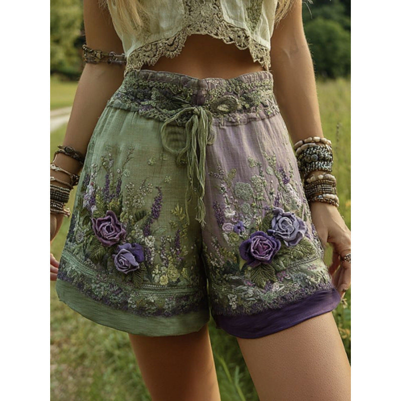 Kamiar Retro Floral Print Shorts