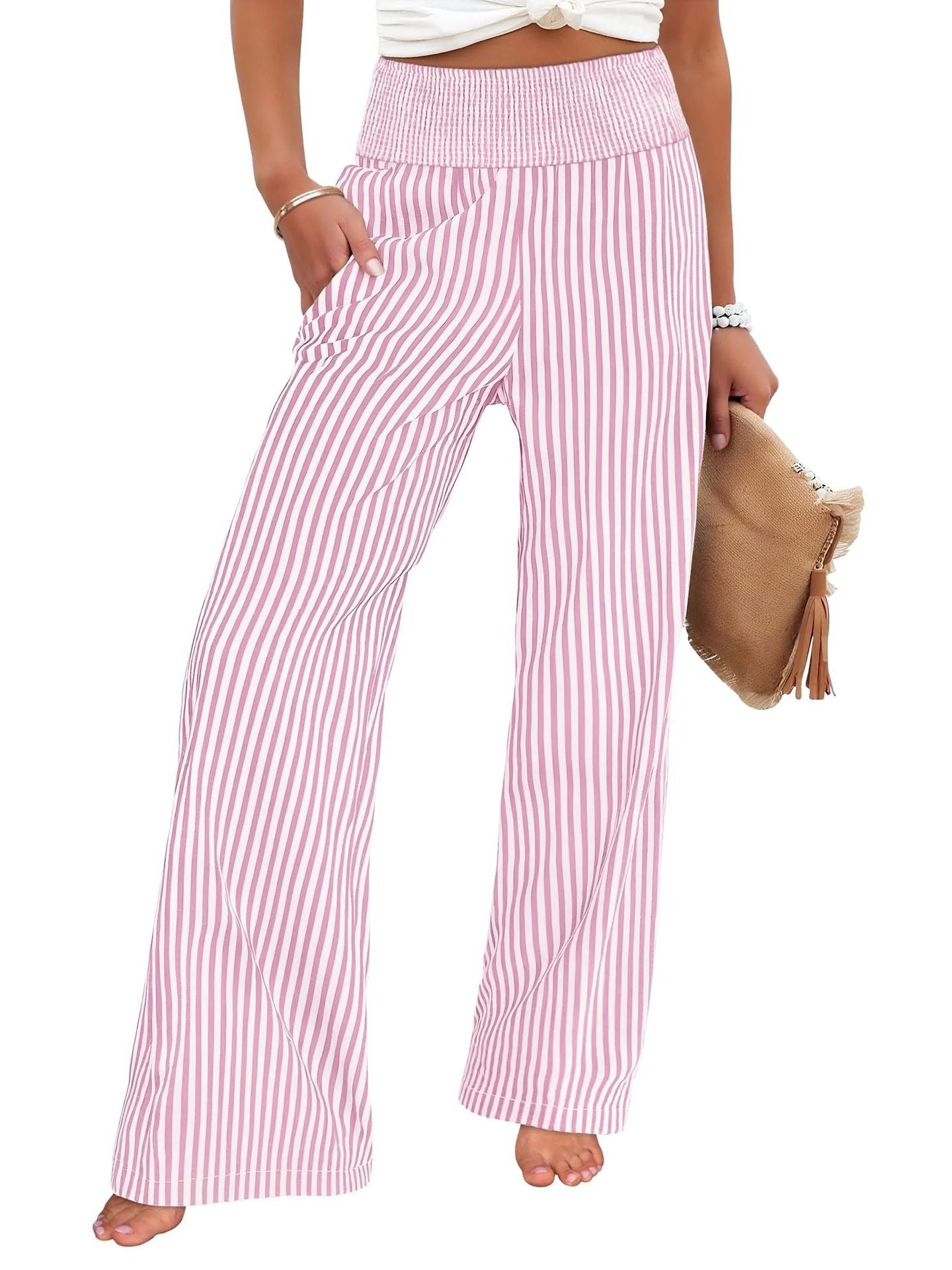 Loose-fit Ruched High-waisted Straight-leg Trousers