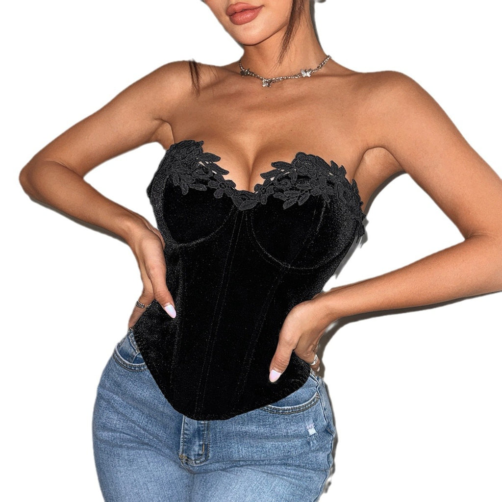 Velvet Deep V Wrapped Chest Top