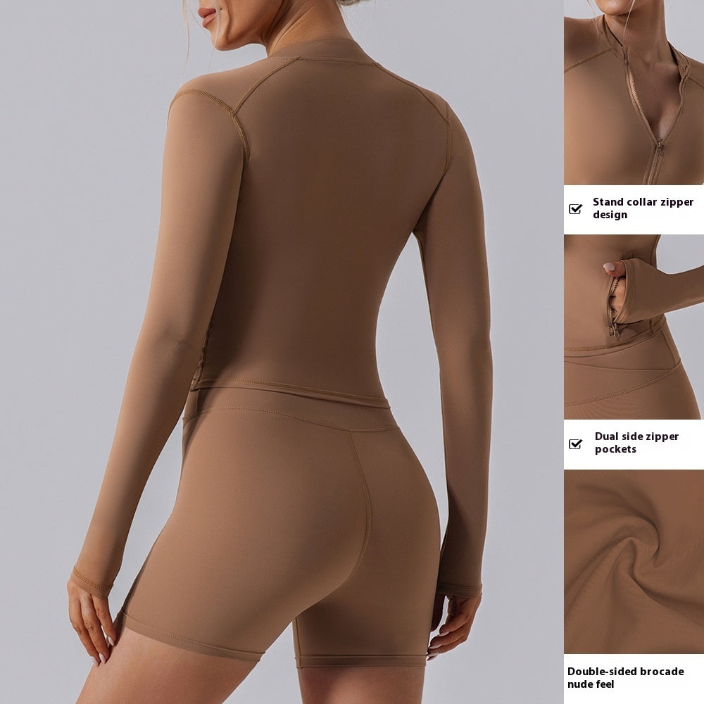 Autumn High Elastic Gym Sports Top Coat