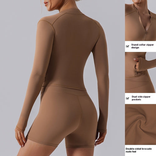 Autumn High Elastic Gym Sports Top Coat