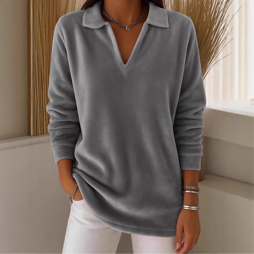 Velvet Relaxed Fit Casual Long Sleeve Shirt