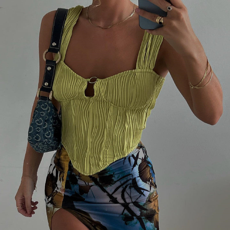 French Square Neck Pleated Camisole TOP