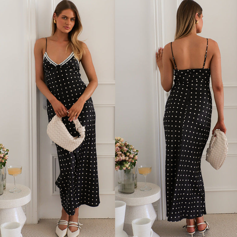 Sling Neckline Lace Slim Fit Dress