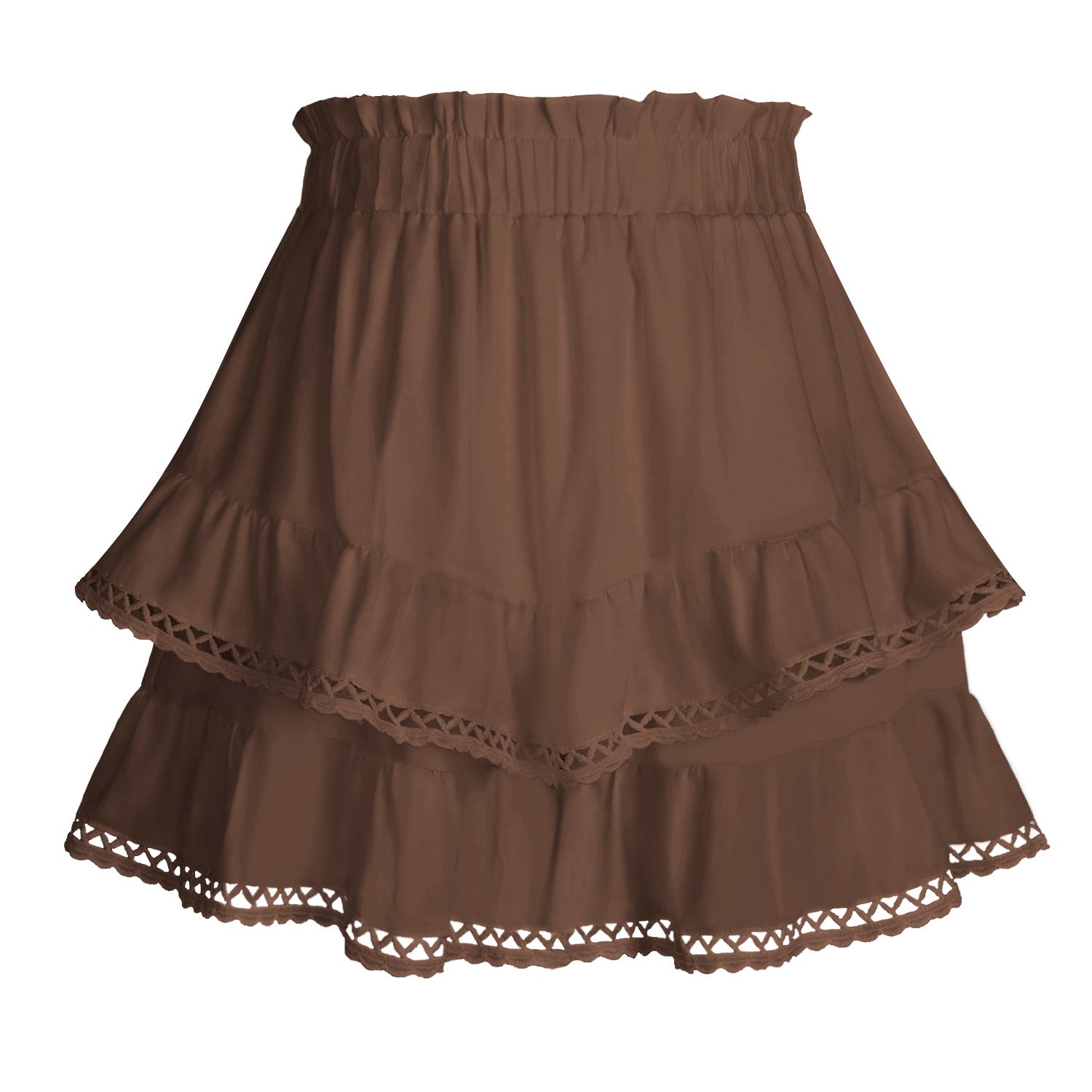 Lace Trim Elasticated Tiered Cake Skirt-Pants