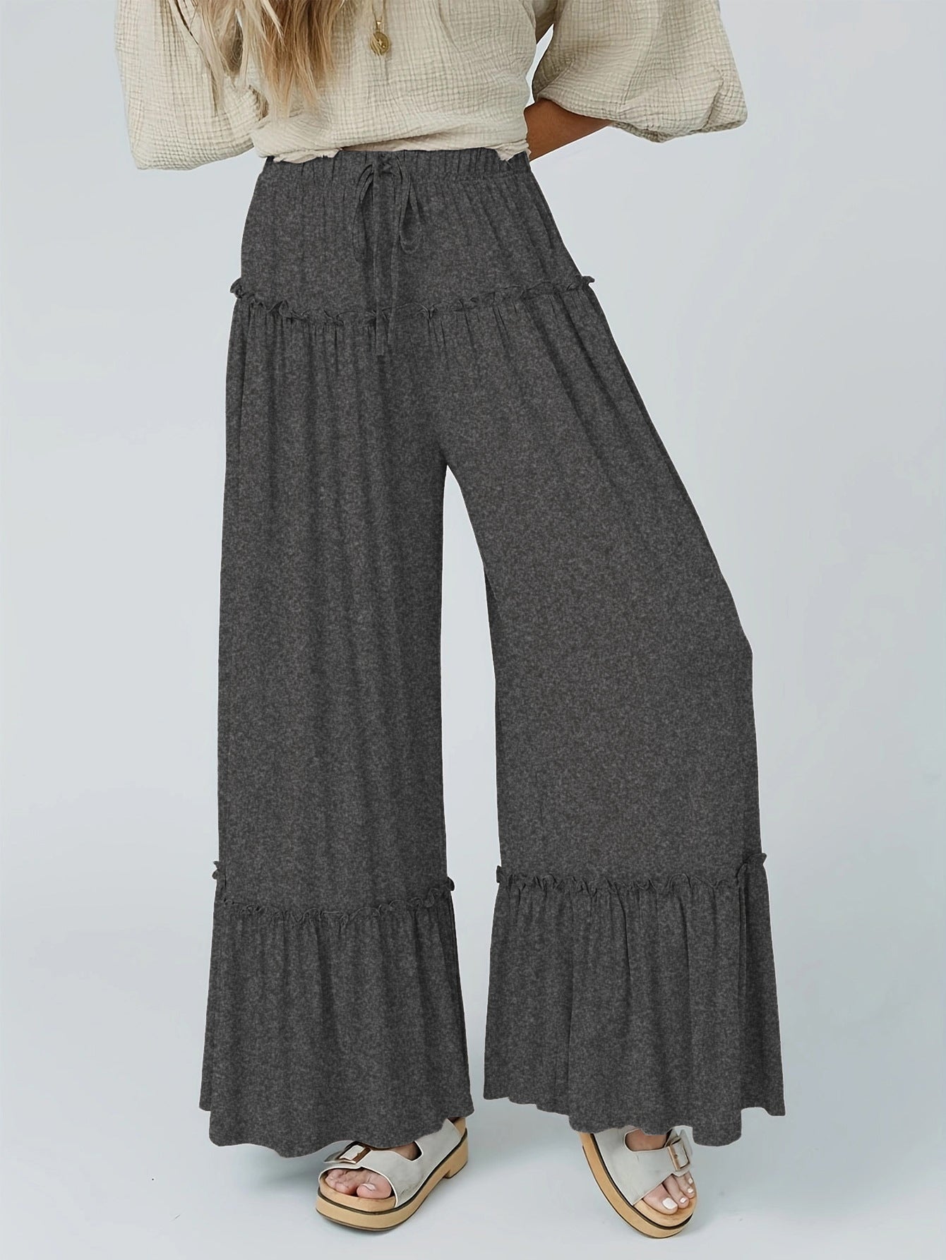 Solid-color High-waist Casual Pant
