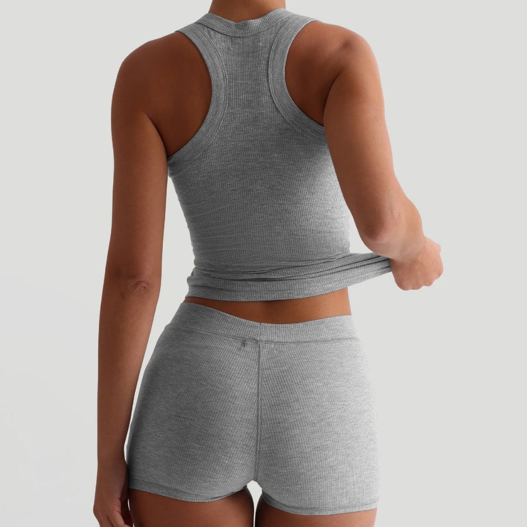 Crew-Neck Slim-Fit Tank Top And High-Waist Shorts Set