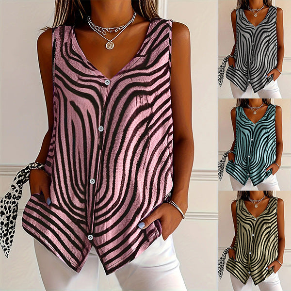 Printed Button Cardigan Vest Top