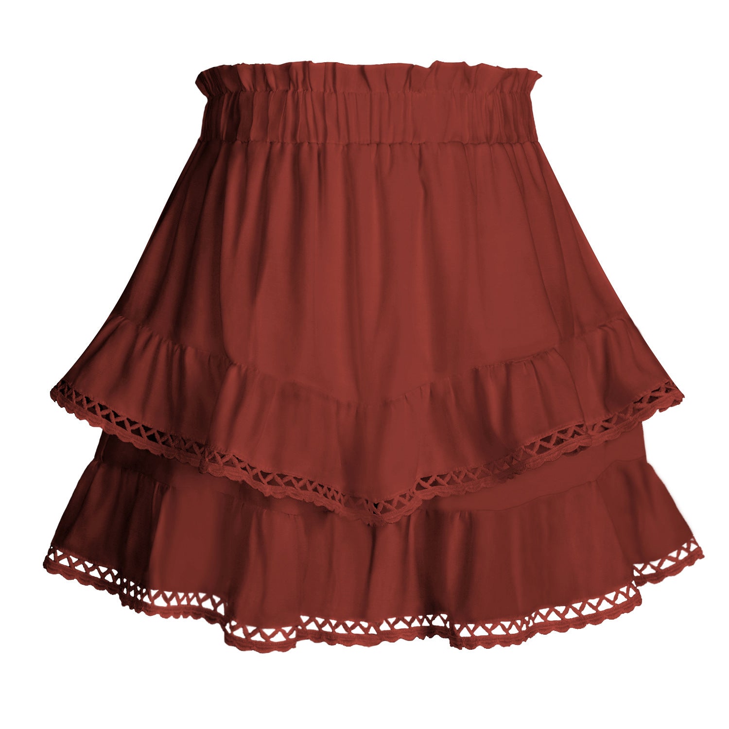 Lace Trim Elasticated Tiered Cake Skirt-Pants