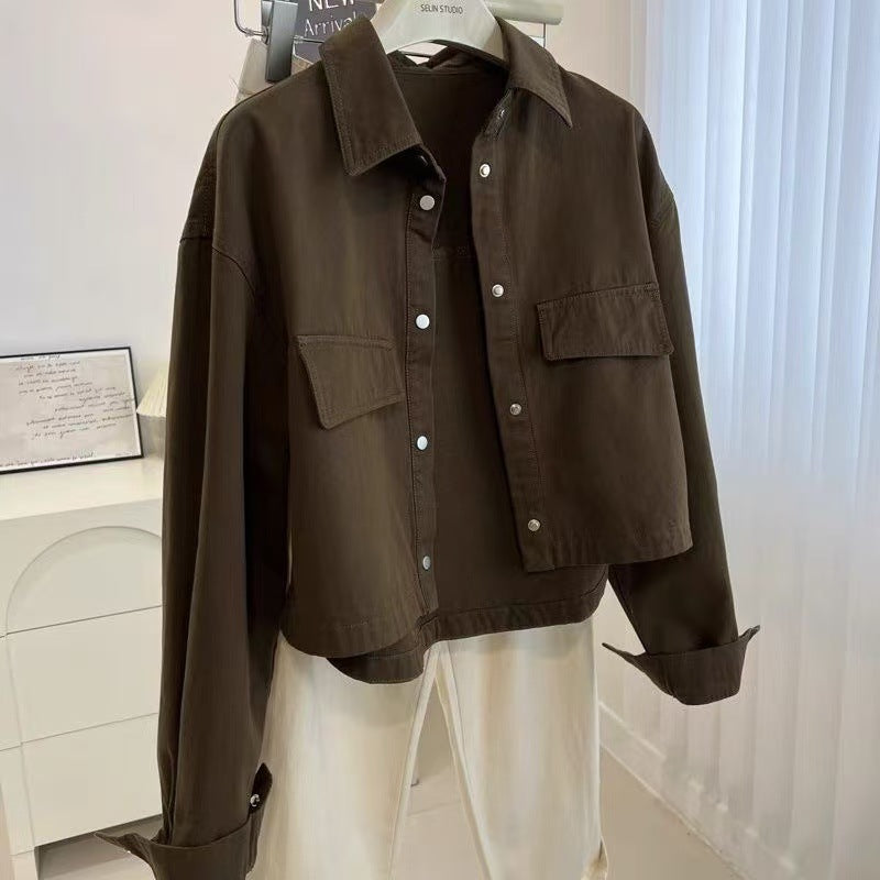 Turn Down Collar Loose Fit Jacket Top