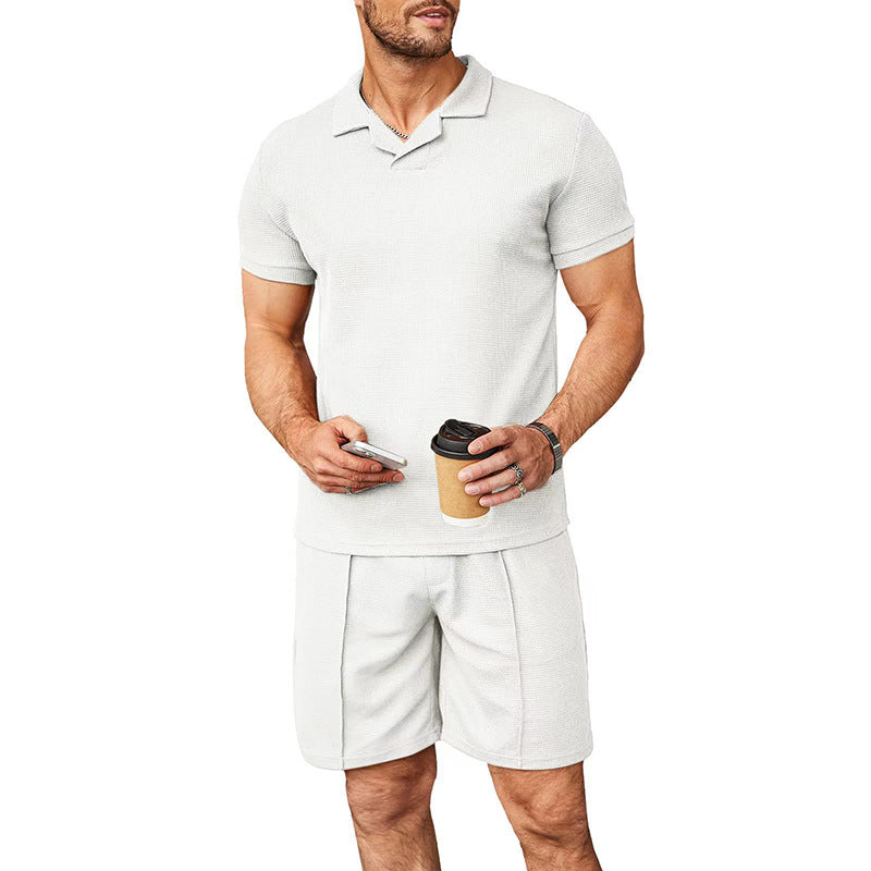 Waffle V-neck Polo Shirt Men's Suit