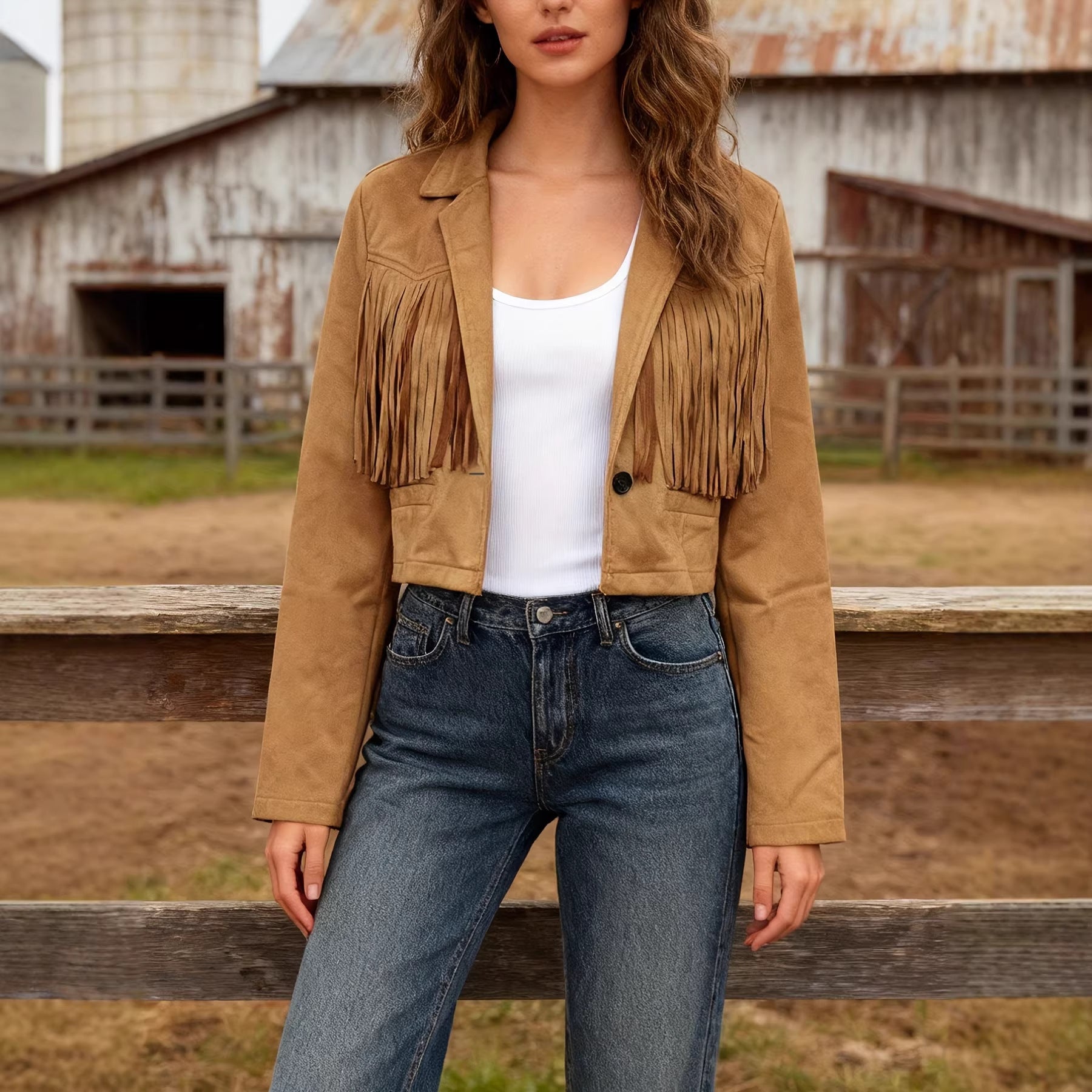 Tassel Edge Decoration Short Casual Jacket