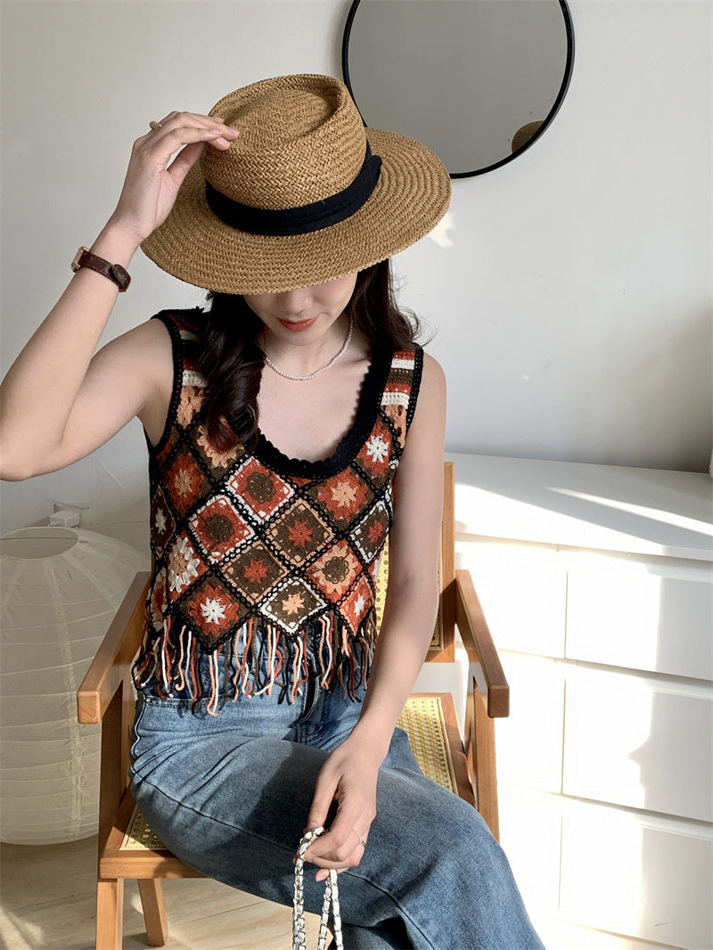 Crocheted Tassel Knitted Camisole Top