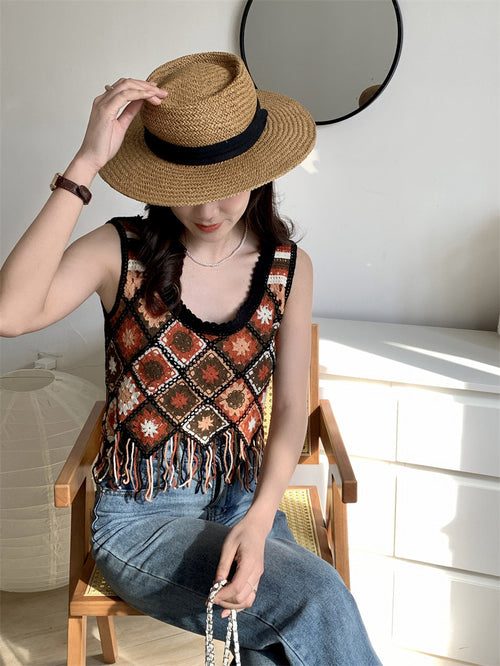 Crocheted Tassel Knitted Camisole Top