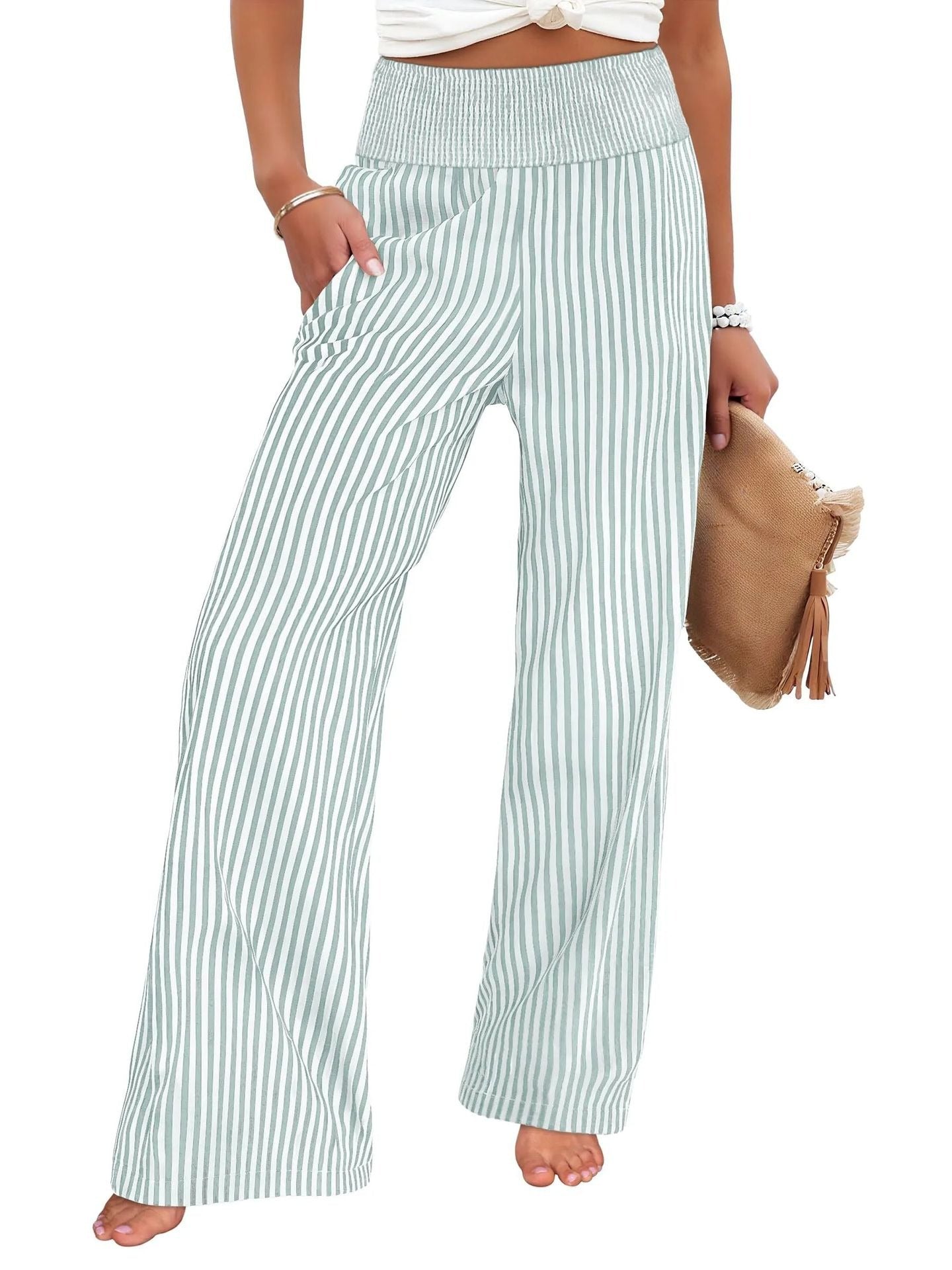 Loose-fit Ruched High-waisted Straight-leg Trousers