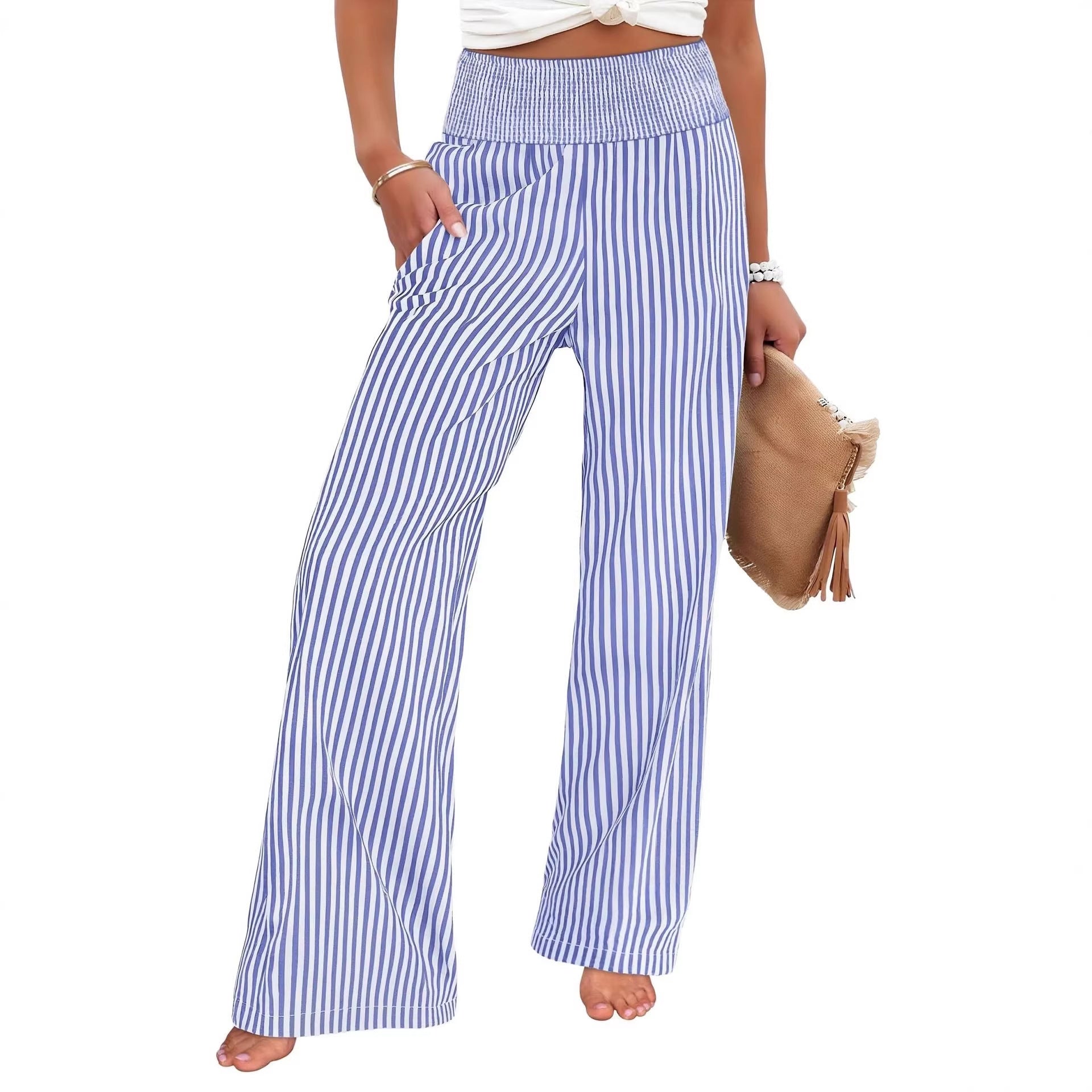 Loose-fit Ruched High-waisted Straight-leg Trousers