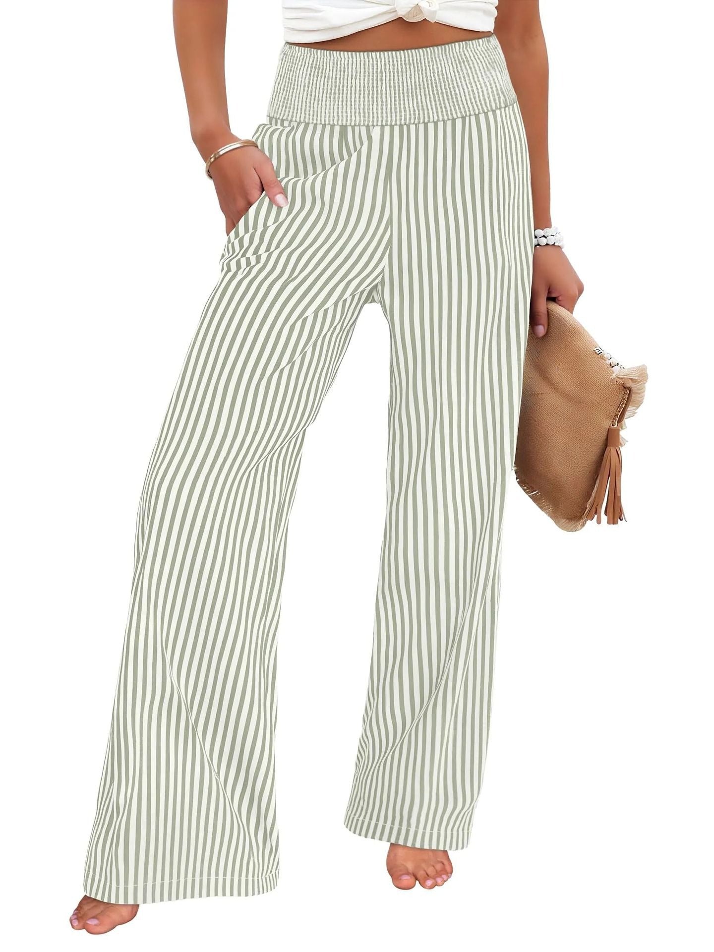 Loose-fit Ruched High-waisted Straight-leg Trousers