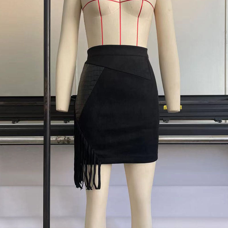 Tassel Leather Skirt With A Suede-inspired